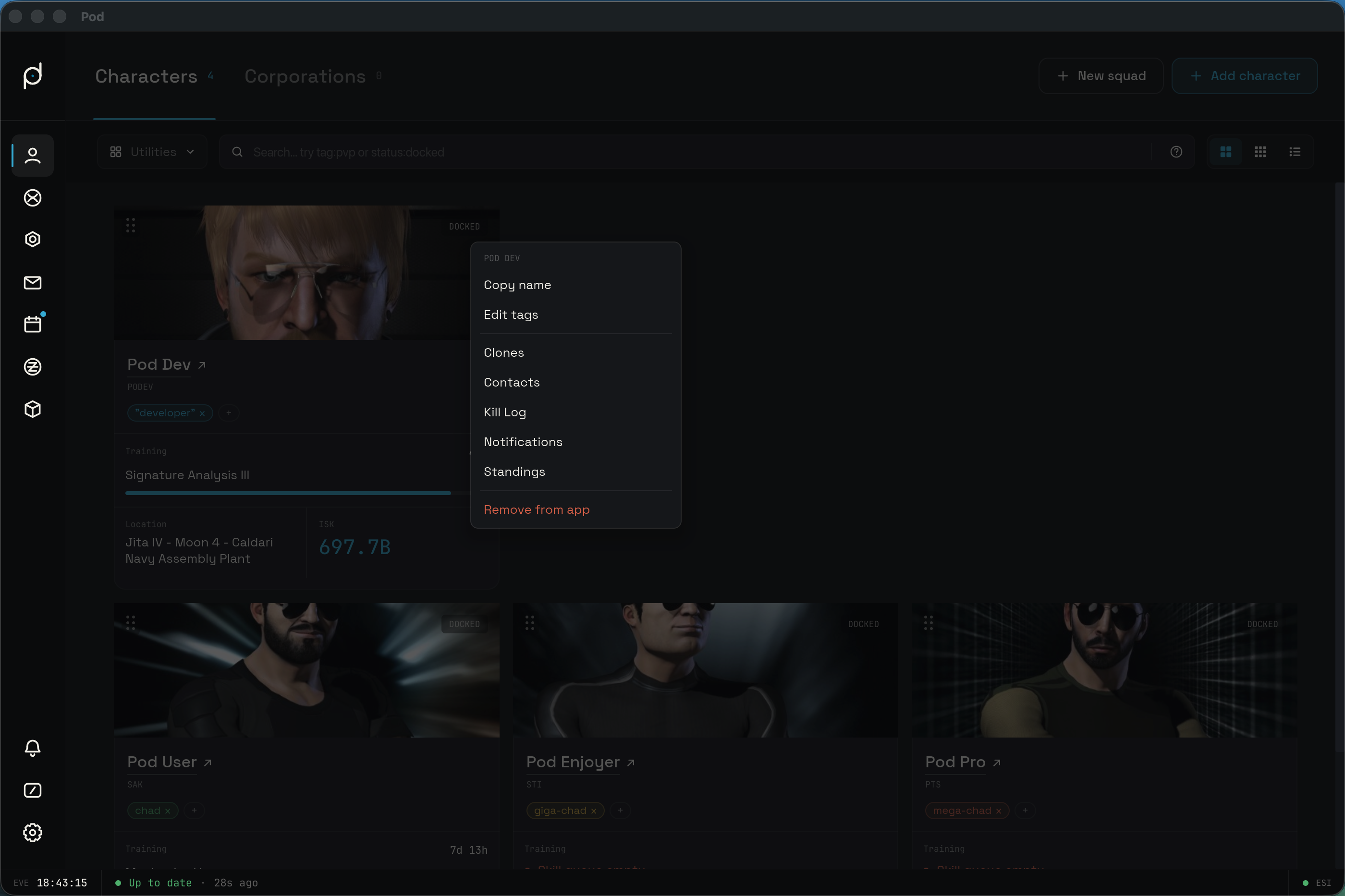 Card context menu